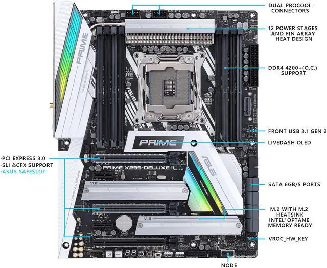 Alt view image 4 of 8 - ASUS Prime X299-Deluxe II LGA 2066 Intel X299 USB 3.1 ATX Intel Motherboard