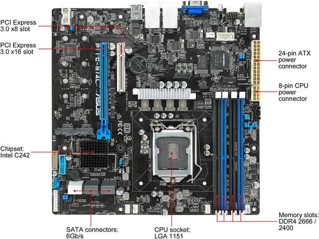 Alt view image 2 of 5 - ASUS P11C-M/4L uATX Server Motherboard LGA 1151 Intel C242
