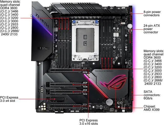 Alt view image 7 of 7 - ASUS ROG Zenith Extreme Alpha X399 HEDT Gaming Motherboard AMD Threadripper 2 (TR4) EATX DDR4 M.2 10G LAN USB 3.1 Gen2