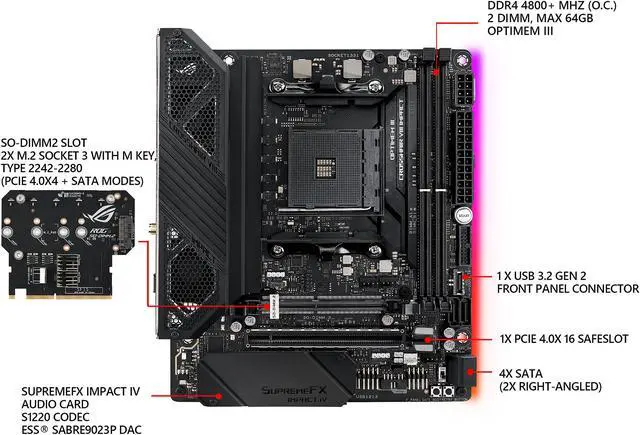 Alt view image 4 of 9 - ASUS ROG Crosshair VIII Impact AM4 AMD X570 USB 3.1 USB 3.0 HDMI Mini DTX AMD Motherboard