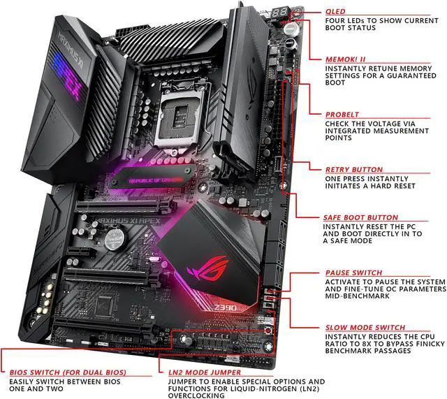 Alt view image 3 of 6 - ASUS ROG Maximus XI Apex LGA 1151 (300 Series) Intel Z390 ATX Intel Motherboard