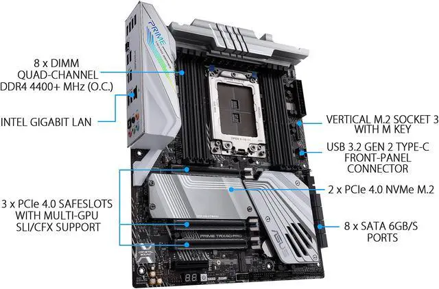Alt view image 3 of 7 - ASUS PRIME TRX40-PRO sTRX4 AMD TRX40 ATX AMD Motherboard