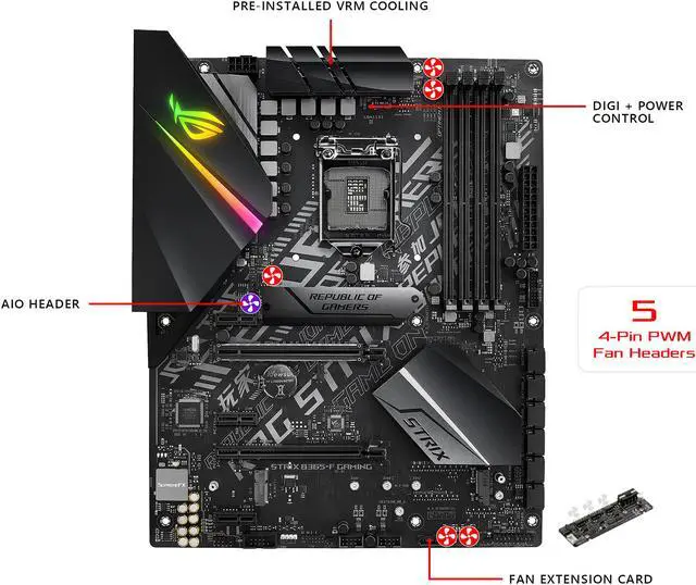 Alt view image 3 of 7 - ASUS ROG STRIX B365-F GAMING Support 9th/8th Gen Intel Processor with Aura Sync RGB, Dual M.2, DisplayPort, HDMI, DVI, SATA 6Gbps and USB 3.1 Gen 2 ATX Gaming Motherboard