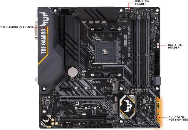 Alt view image 2 of 7 - ASUS TUF B450M-PRO GAMING AMD Ryzen 3 AM4 DDR4, HDMI, Dual M.2, USB 3.1 Gen 2 and Aura Sync RGB LED Lighting Micro-ATX Motherboard