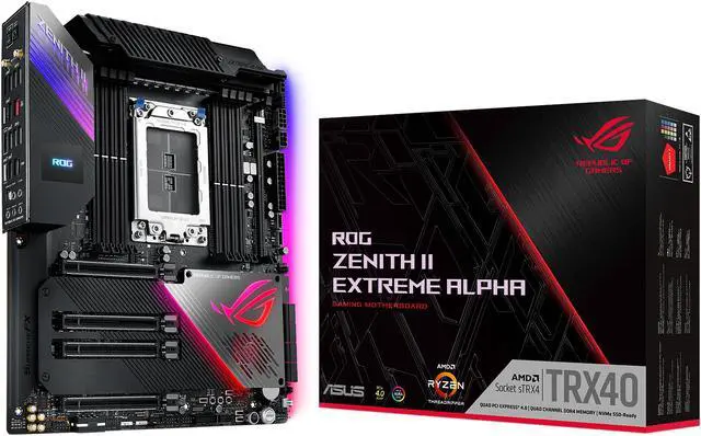 Alt view image 6 of 7 - ASUS ROG Zenith II Extreme Alpha TRX40 Gaming AMD 3rd Gen Ryzen Threadripper sTRX4 EATX Motherboard with 16 Infineon Power Stages, PCIe 4.0, Wi-Fi 6 (802.11ax), 10Gbps Ethernet, 5 x M.2, 8 x SATA, USB 3.2 Gen 2x2 and Aura Sync RGB