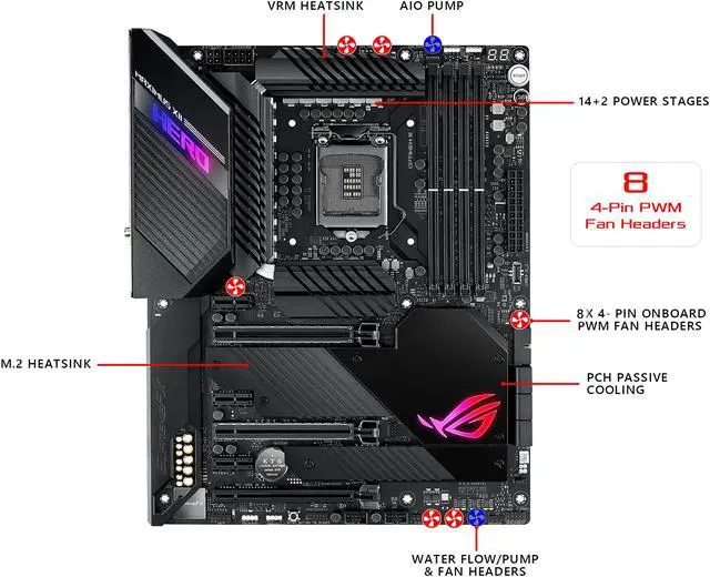 Alt view image 3 of 7 - ASUS ROG MAXIMUS XII HERO (WI-FI) LGA 1200 (Intel 10th Gen)  Intel Z490 (WiFi 6) SATA 6Gb/s ATX Intel Motherboard (14+2 Power Stages, DDR4 4800+, 5Gbps LAN, Intel LAN, Bluetooth v5.1, Triple M.2, Aura Sync)