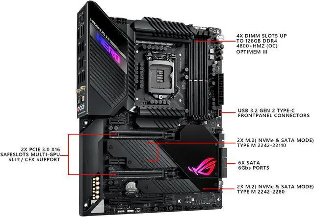 Alt view image 4 of 7 - ASUS ROG MAXIMUS XII HERO (WI-FI) LGA 1200 (Intel 10th Gen)  Intel Z490 (WiFi 6) SATA 6Gb/s ATX Intel Motherboard (14+2 Power Stages, DDR4 4800+, 5Gbps LAN, Intel LAN, Bluetooth v5.1, Triple M.2, Aura Sync)