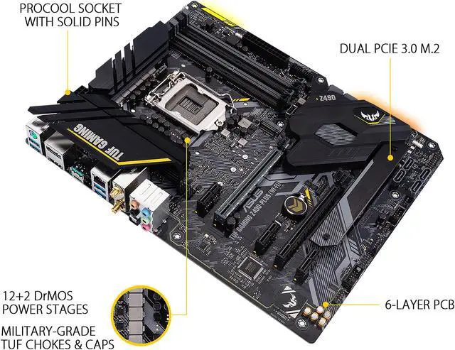 Alt view image 3 of 5 - ASUS TUF GAMING Z490-PLUS (WI-FI) LGA 1200 (Intel 10th Gen) Intel Z490 (WiFi 6) SATA 6Gb/s ATX Intel Motherboard (Dual M.2, 12+2 Power Stages, USB 3.2 Front Panel Type-C, Intel WiFi 6 & 1Gb LAN, Aura Sync)