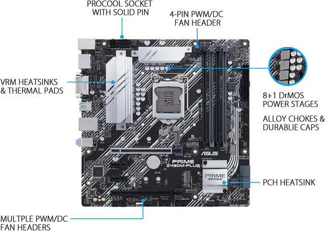 Alt view image 2 of 5 - ASUS PRIME Z490M-PLUS LGA 1200 (Intel 10th Gen) Intel Z490 SATA 6Gb/s Micro ATX Intel Motherboard (Dual M.2, DDR4 4400, 1Gb Ethernet, USB 3.2 Gen 2 USB Type-A, Aura Sync RGB)