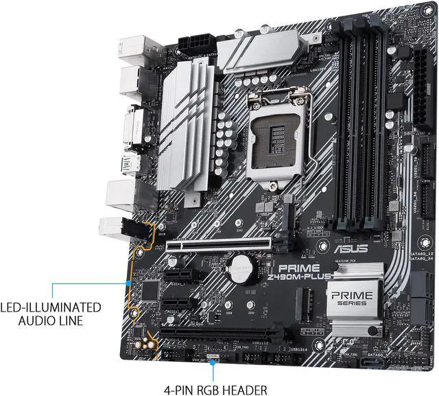 Alt view image 4 of 5 - ASUS PRIME Z490M-PLUS LGA 1200 (Intel 10th Gen) Intel Z490 SATA 6Gb/s Micro ATX Intel Motherboard (Dual M.2, DDR4 4400, 1Gb Ethernet, USB 3.2 Gen 2 USB Type-A, Aura Sync RGB)