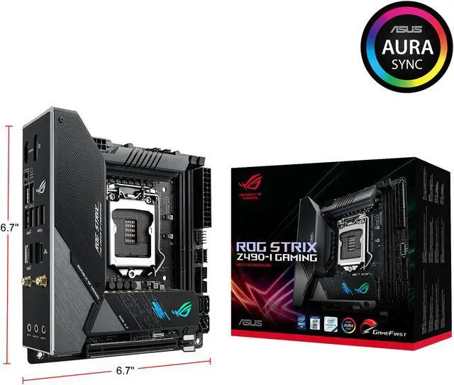 Alt view image 6 of 6 - ASUS ROG STRIX Z490-I GAMING (WiFi 6) LGA 1200 (Intel 10th Gen) Intel Z490 SATA 6Gb/s Mini ITX Intel Motherboard (8+2 Power Stages, DDR4 4800, Intel 2.5Gb Ethernet, USB 3.2 Front Panel Type-C, HDMI 2.0a and AURA Sync)
