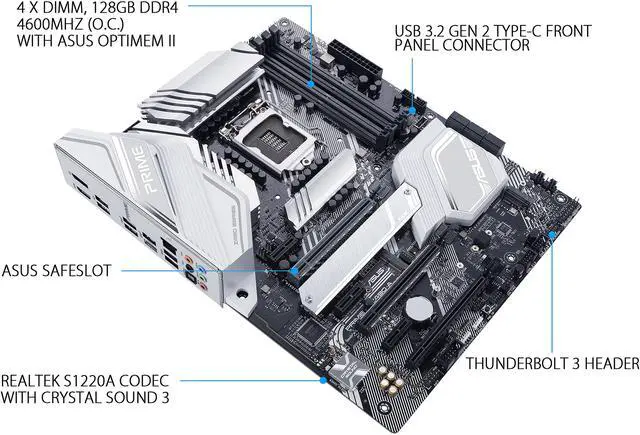 Alt view image 4 of 6 - ASUS PRIME Z490-A LGA 1200 (Intel 10th Gen) Intel Z490 SATA 6Gb/s ATX Intel Motherboard (14 DrMOS Power Stages, Dual M.2, Intel 2.5Gb Ethernet, USB 3.2 Front Panel Type-C, Thunderbolt 3 Support, Aura Sync RGB)