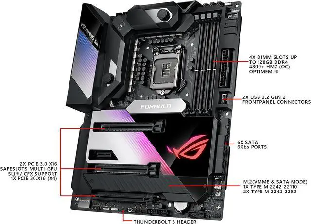 Alt view image 4 of 7 - ASUS ROG MAXIMUS XII FORMULA (WiFi 6) LGA 1200 Intel Z490 SATA 6Gb/s ATX Intel Motherboard (16 Power Stages, EK CrossChill III, 10Gbps & Intel 2.5Gb LAN, Triple M.2, 2" Livedash OLED, Aura Sync)