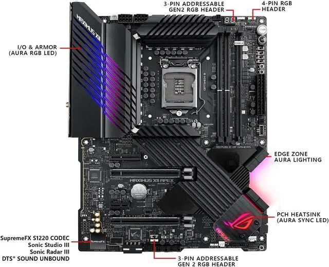Alt view image 2 of 7 - ASUS ROG MAXIMUS XII APEX (WiFi 6) LGA 1200 Intel Z490 SATA 6Gb/s ATX Intel Motherboard (16 Power Stages, DDR4 4800, Intel 2.5Gb LAN, DIMM.2, USB 3.2 Gen 2 and Aura Sync RGB)