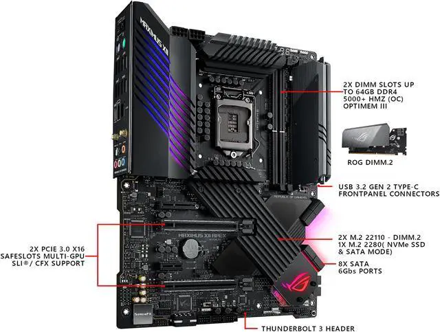 Alt view image 4 of 7 - ASUS ROG MAXIMUS XII APEX (WiFi 6) LGA 1200 Intel Z490 SATA 6Gb/s ATX Intel Motherboard (16 Power Stages, DDR4 4800, Intel 2.5Gb LAN, DIMM.2, USB 3.2 Gen 2 and Aura Sync RGB)
