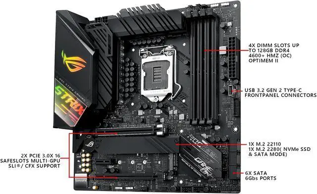 Alt view image 4 of 7 - ASUS ROG STRIX Z490-G GAMING (WiFi 6) LGA 1200 Intel Z490 Intel Motherboard (12+2 Power Stages, Intel 2.5Gb Ethernet, Bluetooth v5.1 and AURA Sync)