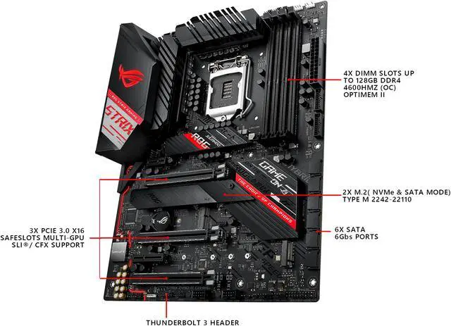 Alt view image 4 of 7 - ASUS ROG STRIX Z490-H GAMING LGA 1200 (Intel 10th Gen) Intel Z490 SATA 6Gb/s ATX Intel Motherboard (12+2 Power Stages, DDR4 4600, Intel 2.5Gb Ethernet, USB 3.2 Gen 2, AURA Sync)
