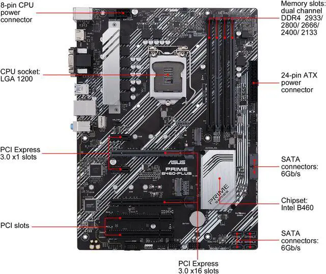 Alt view image 2 of 6 - ASUS PRIME B460-PLUS LGA 1200 Intel B460 ATX Intel Motherboard