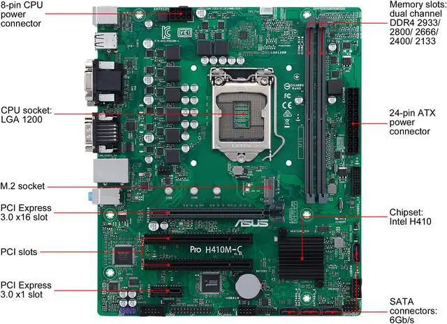 Alt view image 2 of 9 - ASUS PRO H410M-C/CSM LGA 1200 Intel H410 Micro ATX Intel Motherboard