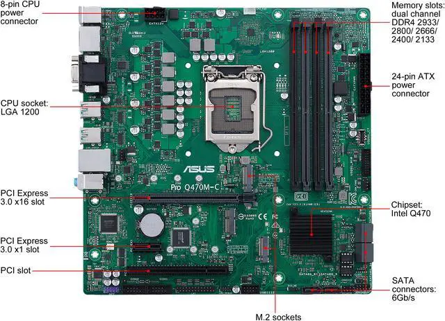 Alt view image 2 of 7 - ASUS PRO Q470M-C/CSM LGA 1200 Intel Q470 Micro ATX Intel Motherboard