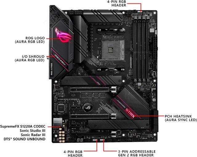Alt view image 4 of 8 - ASUS ROG Strix B550-E Gaming AMD AM4 (3rd Gen Ryzen) ATX Gaming Motherboard (PCIe 4.0, NVIDIA SLI, WiFi 6, 2.5Gb LAN, 14+2 Power Stages, Front USB 3.2 Type-C, Addressable Gen 2 RGB and AURA Sync)