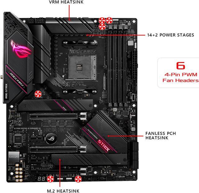 Alt view image 3 of 8 - ASUS ROG Strix B550-E Gaming AMD AM4 (3rd Gen Ryzen) ATX Gaming Motherboard (PCIe 4.0, NVIDIA SLI, WiFi 6, 2.5Gb LAN, 14+2 Power Stages, Front USB 3.2 Type-C, Addressable Gen 2 RGB and AURA Sync)