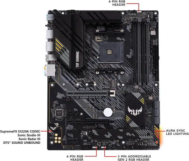 Alt view image 5 of 9 - ASUS TUF GAMING B550-PLUS AMD AM4 (3rd Gen Ryzen) ATX Gaming Motherboard (PCIe 4.0, 2.5Gb LAN, HDMI 2.1, BIOS FlashBack, USB 3.2 Gen 2, Addressable Gen 2 RGB Header and AURA Sync)