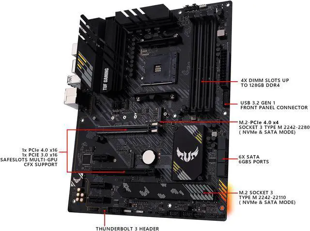Alt view image 6 of 9 - ASUS TUF GAMING B550-PLUS AMD AM4 (3rd Gen Ryzen) ATX Gaming Motherboard (PCIe 4.0, 2.5Gb LAN, HDMI 2.1, BIOS FlashBack, USB 3.2 Gen 2, Addressable Gen 2 RGB Header and AURA Sync)