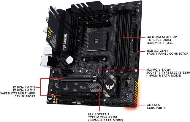 Alt view image 5 of 8 - ASUS TUF GAMING B550M-PLUS AMD AM4 (3rd Gen Ryzen) Micro ATX Gaming Motherboard (PCIe 4.0, 2.5Gb LAN, BIOS FlashBack, HDMI 2.1, USB 3.2 Gen 2, Addressable Gen 2 RGB Header and AURA Sync)