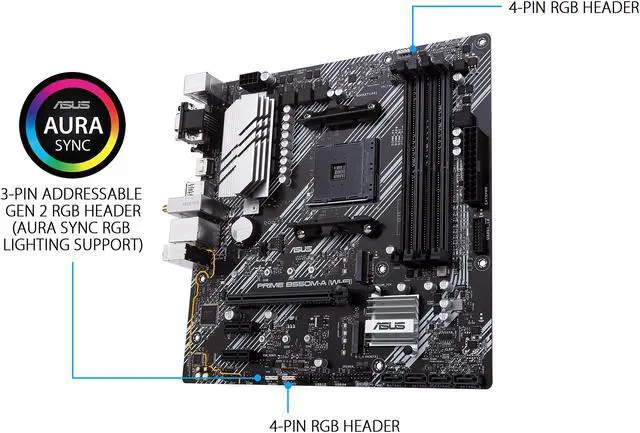 Alt view image 5 of 8 - ASUS Prime B550M-A WiFi AMD AM4 (3rd Gen Ryzen) Micro ATX Motherboard (PCIe 4.0, WiFi 6, ECC Memory, 1Gb LAN, HDMI 2.1/D-Sub, 4K@60HZ, Addressable Gen 2 RGB Header and Aura Sync)