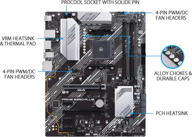 Alt view image 6 of 9 - ASUS PRIME B550-PLUS AM4 AMD B550 USB 3.0 HDMI ATX AMD Motherboard