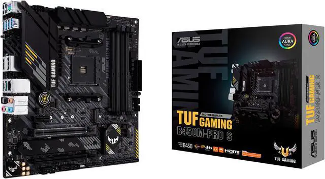 Alt view image 15 of 16 - ASUS TUF GAMING B450M-PRO S AMD AM4 (3rd Gen Ryzen) Micro ATX Gaming Motherboard (8+2 DrMOS Power Stages, 2.5Gb LAN, BIOS FlashBack, AI Noise-Canceling Microphone, USB 3.2 Gen 2 Type-A and Type-C, HDMI, DP, and AURA Sync RGB)