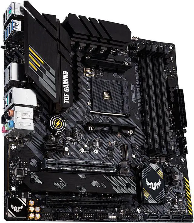 Alt view image 9 of 16 - ASUS TUF GAMING B450M-PRO S AMD AM4 (3rd Gen Ryzen) Micro ATX Gaming Motherboard (8+2 DrMOS Power Stages, 2.5Gb LAN, BIOS FlashBack, AI Noise-Canceling Microphone, USB 3.2 Gen 2 Type-A and Type-C, HDMI, DP, and AURA Sync RGB)
