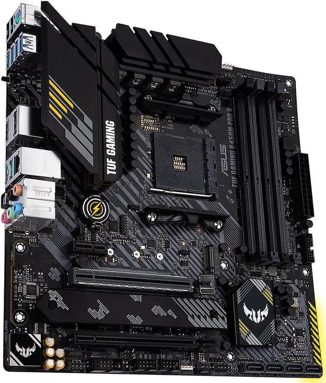 Alt view image 8 of 16 - ASUS TUF GAMING B450M-PRO S AMD AM4 (3rd Gen Ryzen) Micro ATX Gaming Motherboard (8+2 DrMOS Power Stages, 2.5Gb LAN, BIOS FlashBack, AI Noise-Canceling Microphone, USB 3.2 Gen 2 Type-A and Type-C, HDMI, DP, and AURA Sync RGB)