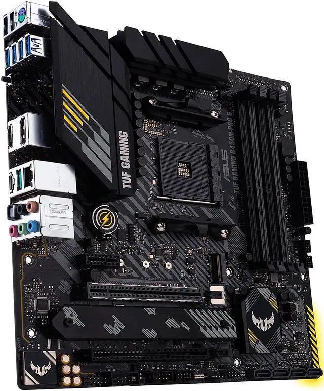 Alt view image 10 of 16 - ASUS TUF GAMING B450M-PRO S AMD AM4 (3rd Gen Ryzen) Micro ATX Gaming Motherboard (8+2 DrMOS Power Stages, 2.5Gb LAN, BIOS FlashBack, AI Noise-Canceling Microphone, USB 3.2 Gen 2 Type-A and Type-C, HDMI, DP, and AURA Sync RGB)