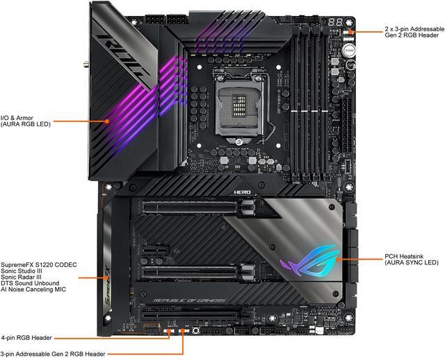 Alt view image 2 of 5 - ASUS ROG Maximus XIII Hero (WiFi 6E) Z590 LGA 1200 (Intel 11th/10th Gen) ATX Gaming Motherboard (PCIe 4.0, 14+2 Power Stages, DDR4 5333+, Dual 2.5Gb LAN, Thunderbolt 4 Onboard, Bluetooth v5.2, Quad M.2/NVMe SSD, Aura RGB Lighting)