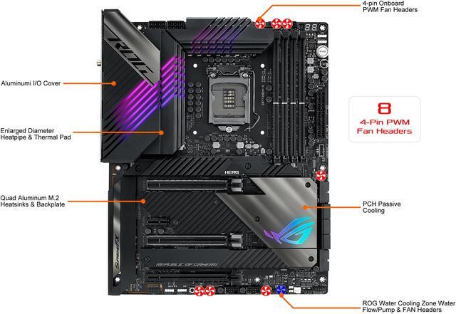 Alt view image 5 of 5 - ASUS ROG Maximus XIII Hero (WiFi 6E) Z590 LGA 1200 (Intel 11th/10th Gen) ATX Gaming Motherboard (PCIe 4.0, 14+2 Power Stages, DDR4 5333+, Dual 2.5Gb LAN, Thunderbolt 4 Onboard, Bluetooth v5.2, Quad M.2/NVMe SSD, Aura RGB Lighting)