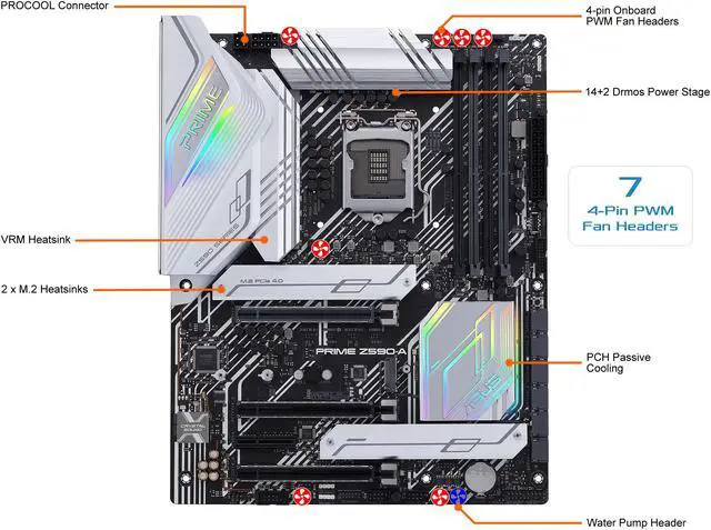 Alt view image 5 of 7 - ASUS Prime Z590-A LGA 1200 (Intel 11th/10th Gen) ATX Motherboard (14+2 DrMOS Power Stages, 3 x M.2, Intel 2.5Gb LAN, USB 3.2 Front Panel Type-C, Thunderbolt 4 Support, Aura Sync RGB Lighting)