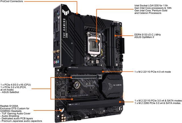 Alt view image 4 of 6 - ASUS TUF Gaming Z590-Plus WiFi 6, LGA 1200 (Intel 11th/10th Gen) ATX Gaming Motherboard (PCIe 4.0, 3 x M.2/NVMe SSD, 14+2 Power Stages, USB 3.2 Gen 1 Front Panel Type-C, 2.5Gb LAN, Thunderbolt 4 Support, Aura RGB Lighting)