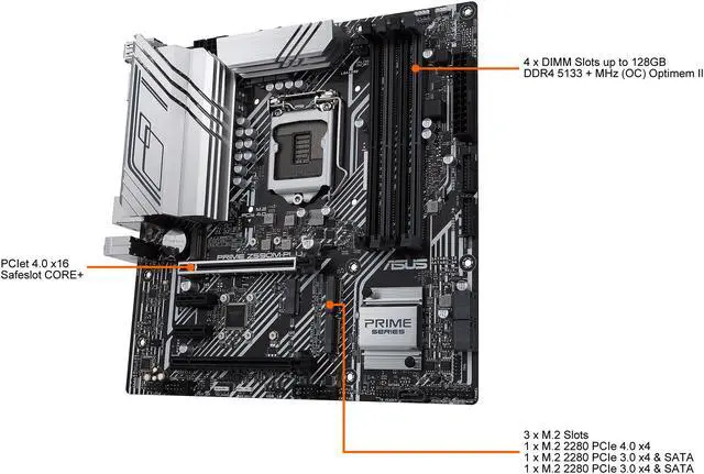 Alt view image 5 of 6 - ASUS PRIME Z590M-PLUS LGA 1200 Intel Z590 Micro ATX Intel Motherboard