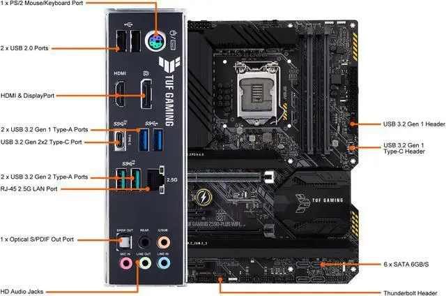 Alt view image 2 of 6 - ASUS TUF GAMING Z590-PLUS LGA 1200 Intel Z590 ATX Intel Motherboard