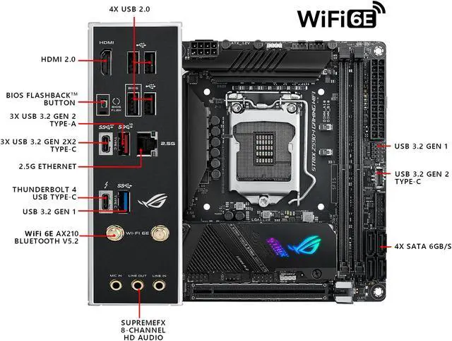 Alt view image 4 of 9 - ASUS ROG STRIX Z590-I GAMING WIFI LGA 1200 Intel Z590 Mini ITX Intel Motherboard