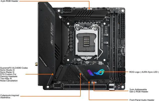 Alt view image 8 of 9 - ASUS ROG STRIX Z590-I GAMING WIFI LGA 1200 Intel Z590 Mini ITX Intel Motherboard