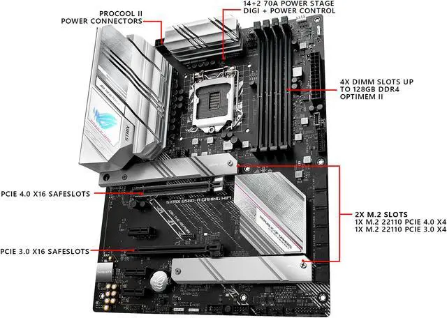 Alt view image 3 of 7 - ASUS ROG STRIX B560-A GAMING WIFI LGA 1200 Intel B560 ATX Intel Motherboard