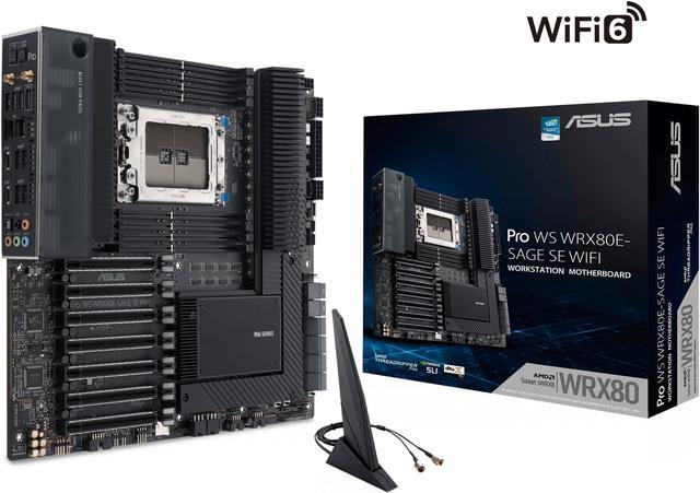 Alt view image 2 of 7 - ASUS Pro WS WRX80E-SAGE SE WIFI AMD Threadripper Pro EATX workstation motherboard (PCIe 4.0, ASMB9-iKVM, 2x10Gb LAN, 7xPCIe 4.0 X16 slots, 3xM.2,2xU.2 ports, 11 USB 3.2 Gen 2 ports,8-channel DDR4 ECC)