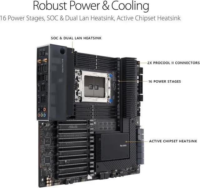 Alt view image 4 of 7 - ASUS Pro WS WRX80E-SAGE SE WIFI AMD Threadripper Pro EATX workstation motherboard (PCIe 4.0, ASMB9-iKVM, 2x10Gb LAN, 7xPCIe 4.0 X16 slots, 3xM.2,2xU.2 ports, 11 USB 3.2 Gen 2 ports,8-channel DDR4 ECC)