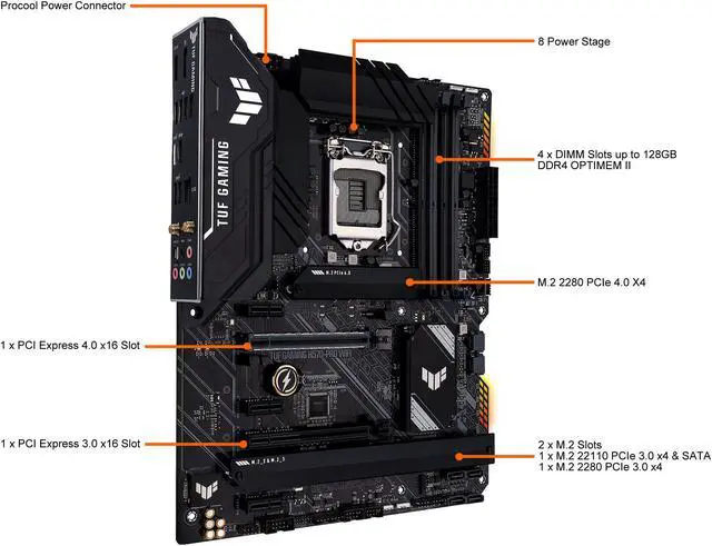 Alt view image 4 of 6 - ASUS TUF GAMING H570-PRO WIFI LGA 1200 Intel H570 ATX Intel Motherboard