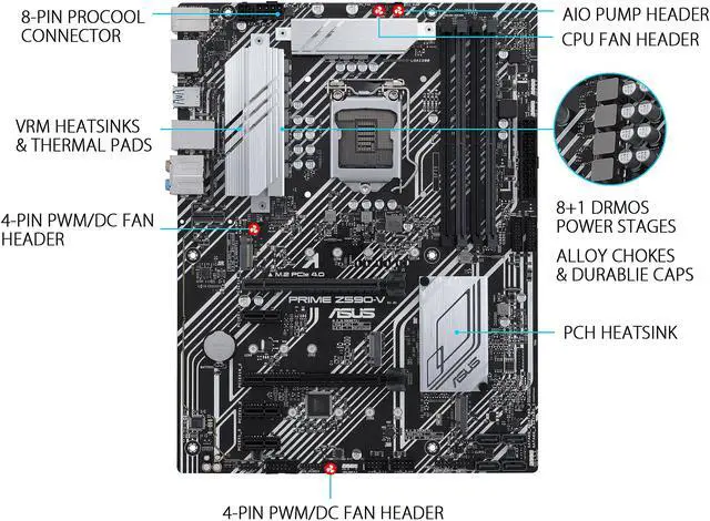 Alt view image 3 of 7 - ASUS PRIME Z590-V LGA 1200 Intel Z590 ATX Intel Motherboard