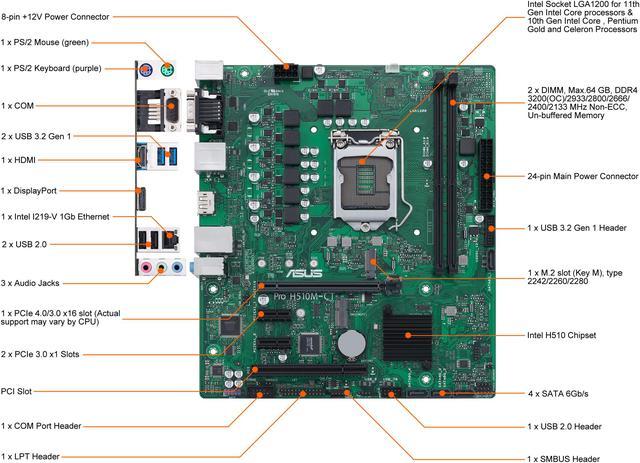 ASUS PRO H510M-CT/CSM LGA 1200 Micro ATX Intel Motherboard - Newegg.com