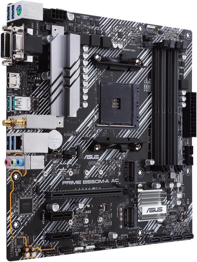Alt view image 2 of 7 - ASUS PRIME B550M-A AC AMD AM4 mATX motherboard with impressive features, including PCIe 4.0, dual M.2 slots, WiFi, HDMI, D-Sub, DVI, SATA 6 Gbps, USB 3.2 Gen 2 ports, and Aura Sync RGB lighting
